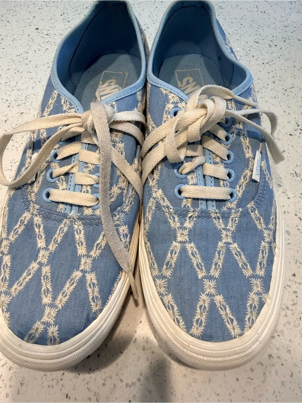 Vans Blue Daisy Embroidered Platform Sneakers